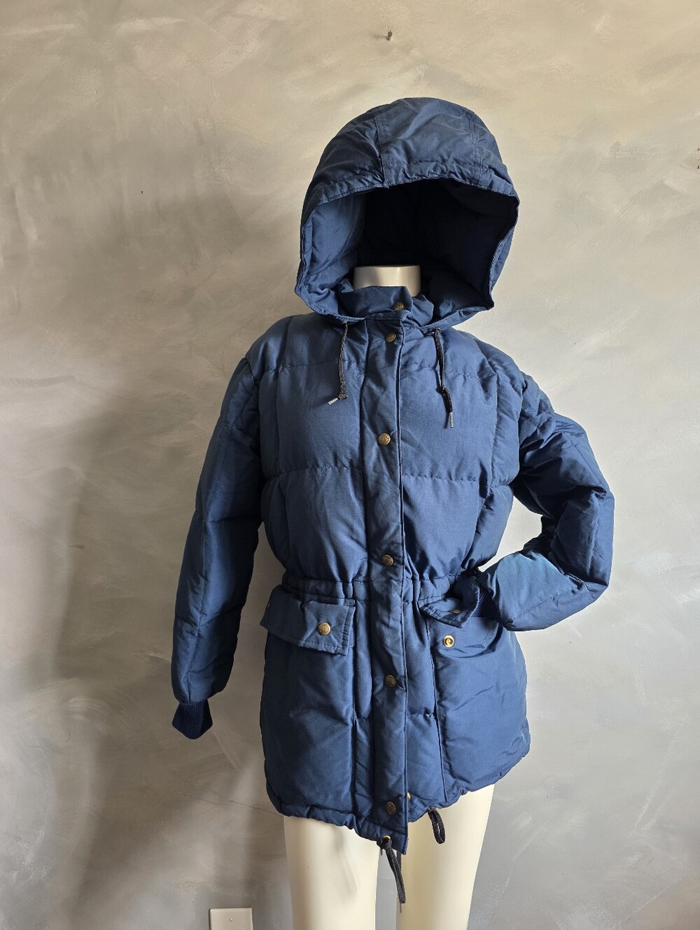 Vtg 80s Eddie Bauer Quilted Down Jacket Size S Blizzard Proof Kara Koram Blue